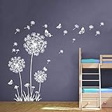 Runtoo Wandtattoo Pusteblume Weiß Wandsticker Schmetterling Wandaufkleber Kinderzimmer Wohnzimmer S