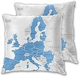 Kissenbezug 40x40 cm, Politische Landkarte der Europäischen Union mit englischem Etikett mit Rand Polyester Kissenbezug 2 Stück Kissenbezüge mit Verstecktem Reißverschluss Deko Kissenhü