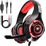 PUPATIO Gaming Headset für PS5 PS4 Xbox Series PC, Over Ear 3.5 mm Deep Bass Stereo Surround Sound PS5 Headset mit Noise Cancelling Mic und LED Licht für Laptop, Switch, Tab