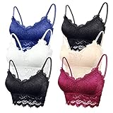 FEOYA Damen BHS 6er Pack Ohne Buegel Push up Yoga Spitze BH Bra Top Set Sport-BHS für Women-Weiß+Schwarz+Hautfarbe+Blau+Rot-M