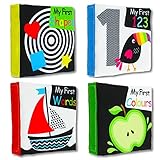 Tunbape Black and White Books for Newborn 0-12 Months, 4 High Contrast Books， Black and White Interactive Crinkle Soft Book for Infant, Baby Early Education for Brain Development Cloth Book