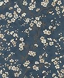 Tapete Blumen Vintage Blau Weiß Braun Retro Blumentapete Vliestapete Dunkelblau Weiß Braun Tapete Floral Dunkel Vlies Blumentapeten Schlafzimmer Wohnzimmer Küche F