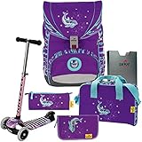 Silver Dolphin - Delfin - DerDieDas ErgoFlex XL Schulranzen-Set 6tlg. - Balance-Scooter mit Leucht-Rädern GRATIS DAZU