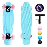 shownicer Skateboard Kinder Komplettboard Mini Cruiser Skate Penny Board 22'/57cm Miniboard Kickboard für Mädchen Jungen Anfänger Erwachsene, LED Leuchtrollen mit ABEC-11 Kugellager & T-T