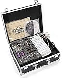 Tätowierung Tattoo Kit Komplett, 4 Tattoomaschine, attoo Maschine Set Anfänger Tätowierung Tattoo Kit Komplett, Farben, Nadeln, hochwertige Trag