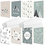 8x nachhaltiges Weihnachtskarten Set DIN A6 - Faltkarten Mix mit Weihnachtsmotiv inkl. Briefumschläge in Weiß- 10,5 x 14,8 cm - Weihnachtsgrüße für F