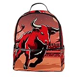 KAMEARI Rucksack für Schule Bull Animal Fight Red Moon Building Casual Daypack für Reisen mit Flaschen S