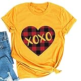 Noffish Damen Buffalo Plaid XOXO Herz T-Shirt, 4-gelb, XX-Larg