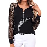 MNRIUOCII Frauen Leichter Pullover Sexy Langarmshirts Bedrucktes Oberteil Herbst Winter Freizeitkleidung Trägerhemd Bluse Für Party Unterhemden Teenager M