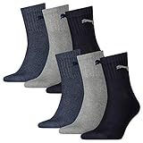 PUMA 6 Paar Socken Short Crew Sportsocken Tennis Socken Gr. 35-49 Unisex, Farbe:532 - navy/grey/nightshadow b, Socken & Strümpfe:39-42