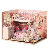 DIY Miniatur Haus Miniatur Puppenhaus Puppenhaus Kit Mit Möbeln, DIY Dollhouse Hölzernes Puppenhaus Bausatz, Kreativer 3D HolzHaus Modell Für Paare Geschenke (Rosa)
