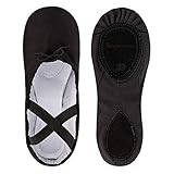 tanzmuster ® Ballettschuhe Mädchen Ballettschläppchen - Charlie - Geteilte Ledersohle, schwarz, Größe:38