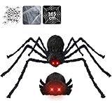 Halloween Deko inkl. 125cm große Spinne mit LED Augen, gruseligen Geräusche & zitterndem Körper + 20 mini Spinnen + 365cm Spinnennetz + Spinnwebe, geruseliges Halloween Dekoration G