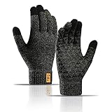 Amazon Brand - Hikaro Anti-rutsch Touchscreen Handschuhe für Männer und Frauen Gestrickte Winter-Thermohandschuhe Sporthandschuhe Fleece-Innenfutter Dunkelgrau L