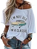 Damen bedrucktes Rundhals-Kurzarm-Oberteil Lässiges T-Shirt-Oberteil Pullover-Top XL Wagen weiß