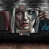 DBFHC Leinwand 5 Teilig Bild Kunstdruck Harley Quinn Modern Wandbilder XXL Wohnzimmer Wanddekoration 5 TLG Bilder Creative Geschenk Kunstwerk 150X80Cm Mit R