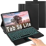 Tastatur Hülle mit Trackpad für Samsung Galaxy Tab S6 Lite 10,4 Zoll 2020(P610/P615), Beleuchtete Bluetooth Funktastatur mit Touchpad/Hülle für Samsung Tablet S6 Lite, DE QWERTZ Layout, Schw