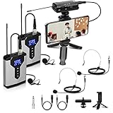 Depusheng Drahtloses System mit zwei Headset-Mikrofonen / Lavalier-Ansteckmikrofonen und Bodypack-Sendern und einem Mini-Empfänger mit 1/4 'Ausgang für Schule / Aufführungen / Web