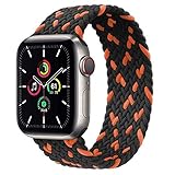 Leishouer Geflochtener Nylon Solo Loop kompatibel mit Apple Watch Armband 44mm 40mm 38mm 42mm 41mm 45mm Elastisches Nylonarmband für iWatch Serie 7 6 5 4 3 SE Band,42mm/44mm-L Schwarz orang