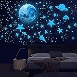 MVKV 1019PCS Leuchtsterne Selbstklebend Wandsticker, Sterne und Mond Sternenhimmel Aufkleber Wanddeko, Leuchtsticker Wandtattoo für Kinderzimmer Schlafzimmer (Planet)