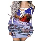 KIMODO Freizeitkleider Weihnachtenkleider Sweatshirt Shirtkleider Damenmode Casual Kleid Off-Shoulder Riemchen Langarm Elegant Pulloverkleider Abendkleider Partykleider (A-Lila, L)