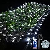 Solar LED Lichternetz, Außen Weihnachten Lichterkette 1.5x1.5M Lichterkette Netz Lichtervorhang Verknüpfbar mit Fernbedienung & Timer 8 Modi für Zimmer Weihnachten Deko(Weiß)