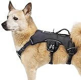 rabbitgoo No Pull Hundegeschirr mit Tragegriff Mittelgroße Hunde Verstellbar Reflektierend Hundeweste Gepolstert Brustgeschirr Panikgeschirr Training Trekking Für Outdoor Kontrolle Schwarz M