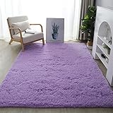 warmsile Teppiche Schlafzimmer Modern Designer Für Wohnzimmer Hochflor Shaggy Langflor Teppich Super Weich Seidig Glatt Fell Zottel Teppich Für Home Decor,Lila,200 x 400
