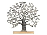 GILDE Deko Figur Baum - Lebensbaum - Aluminium Silber auf Holzfuß - 46x49