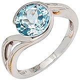 JOBO Damen-Ring aus 585 Weißgold mit Blautopas Größe 60