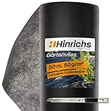 Hinrichs 50m Gartenvlies Unkrautvlies Wasserdurchlässig - Unkrautfolie 50g/m² - Unkrautflies auf Rolle - Gartenflies gegen Unkraut Schutz vor Maulwürfen - Cutter G