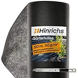 Hinrichs 50m Gartenvlies Unkrautvlies Wasserdurchlässig - Unkrautfolie 50g/m² - Unkrautflies auf Rolle - Gartenflies gegen Unkraut Schutz vor Maulwürfen - Cutter G