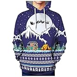 HJHGJ Weihnachts-Hoodies für Herren lila Schneeszene Patchwork Langarm Hoodie Pullover mit Kordelzug Taschen Herbst Winter Übergröße Lose Baggy Weich Bequem Neuheit Lustige Sweatshirts, violett, XXXXL