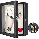 TJ.MOREE Schattenbox für Blumen 25 x 20 cm Shadowbox Vitrine Bilderrahmen mit Glasfenstertür Hochzeitsstrauß Erinnerungsstücke Medaillen Militärfotos Erinnerungsbox für Andenken - Rustikales Schw