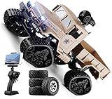 JLLING 1/14 2,4-GHz-Fernsteuerungs-LKW-Fernsteuerungs-Drift-Spielzeug, All-Terrain-Militär-LKW, ausgestattet mit 0,3 MP WiFi-FPV-Kamera, Sport-Renn-Fernsteuerungsauto, Jungen-Teenag
