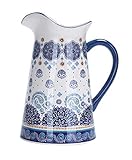 Bico Blue Talavera 2,5 Liter Keramik Deko Krug Vase, dekorative Vase für Blumenarrangements, spü