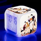 Anime Haikyuu Digital Kinderwecker mit 7 Farbe Licht,Ohne Ticken Wake Up Alarm Clock USB Mini Laut Alarm für Jungen mädchen Kinder,B