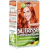 Garnier Nutrisse Pflegende Intensivtönung mit nährenden Fruchtölen, Coloration mit 8 Wochen Halt, Farbsensation Haarfarbe, 7.40 Strahlendes Kupfer (Rot), 1 Stück