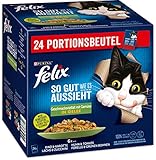 FELIX Katzennassfutter So gut wie es aussieht in Gelee Geschmacksvielfalt vom Land mit Gemüse, 4er Pack (4 x 24 x 85g) Portionsb