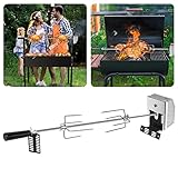 Froadp Elektrischer Drehspieß, 107cm Grillspieße mit Motor 220-240V, Hochwertiger Grillspieß Set mit 4 Fleischnadeln, Hähnchenbräter Rotisserie Kit, Edelstahl Drehspiess für BBQ Gasg