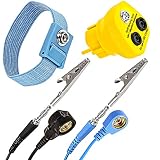 Minadax Erdungsbaustein + Manschette mit 1,70m Verlängerung - EBP - Innovativer ESD Antistatik Schutzkontaktstecker Erdungsstecker - 1 x Druckknopfbuchse 2 x Bananenstecker - 1 Meg