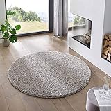 Teppich Wölkchen Shaggy-Teppich | Flauschiger Hochflor für Wohnzimmer, Kinderzimmer oder Flur Läufer | Einfarbig, Schadstoffgeprüft (Grau - 120 cm rund)