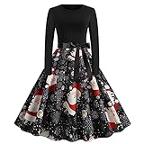 Kleid Weihnachten Damen, Weihnachtskleid Damen, Winterkleid Damen, Vintage Cosplay Festliche Kleider Partykleid Christmas Kostüm Cosplay Frauen Langarm 50er Jahre Kleid Print Party Swing