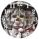 EZIOLY Puppe Clown Traurige bunte süße lustige Spielzeug-Wanduhr, 25,4 cm, geräuschlos, nicht tickend, Quarz, batteriebetrieben, runde Wanduhren für Zuhause/Küche/Büro/Schule U