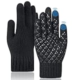 FORTRY Handschuhe Damen Warme Touchscreen Handschuhe Kaschmir Strickhandschuhe Warmes Futter Winterhandschuhe Damen mit Rutschfestem Silikon Leichte Atmungsaktive Winter Outdoor Handschuhe Schw