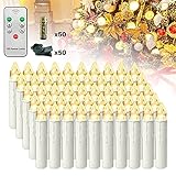 VA-Cerulean Kabellos LED Kerzen mit Fernbedienung und Batterien,Flammenlose Weihnachtskerzen,Milchweisse Weihnachtsdeko für Weihnachtsbaum,Hochzeit,Party und Geburtstags(50 Stück,Warmweiß)