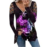 Damen Schulterfreies Langarmshirts Oberteile Retro V-Ausschnitt Schmetterlingsdruck Hohle Ärmel Heißer Strass Lässige Oberteile T-Shirt Drucken Langarm Dünnes Sweatshirt Pullover Shirts Ob