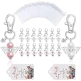 Piashow Engel Anhänger, 24Stk Schutzengel Schlüsselanhänger Hochzeit Taufe Anhänger, Glücksbringer Klein Perlengel Herztyp Anhänger Kardieren Danke Geschenke für Kommunion Konfirmation Geschenk (24)