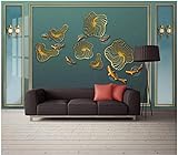 GAOWO Benutzerdefinierte Fototapete 3D Effekt Tapete Wandbild Schimmernder Goldlotusblattgoldfisch, der im Wasser spielt Vliestapete Foto Tapeten Wandtapete Wanddeko Wandb