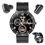 QIXIAOCYB 2 in 1 Smart Watch-Ohrhörer 1.28'Smartwatch TWS. Bluetooth-Kopfhörer Fitness-Tracker mit Herzfrequenz-Blutdruckmonitor IP67. wasserdichte Sportuhr. (Color : Silver)